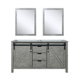 Lexora Marsyas 60 Inch Ash Grey Double Vanity Cabinet, no Top and 24 Inch Mirrors