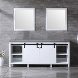 Lexora Marsyas 80 Inch White Double Vanity, Grey Quartz Top, White Square Sinks and 30 Inch Mirrors