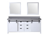 Lexora Marsyas 80 Inch White Double Vanity Cabinet, Grey Quartz Top, White Square Sinks and 30 Inch Mirrors