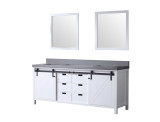 Lexora Marsyas 80 Inch White Double Vanity Cabinet, Grey Quartz Top, White Square Sinks and 30 Inch Mirrors