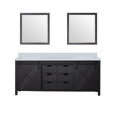 Lexora Marsyas 80 Inch Brown Double Vanity Cabinet, White Quartz Top, White Square Sinks and 30 Inch Mirrors