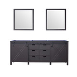 Lexora Marsyas 80 Inch Brown Double Vanity, no Top and 30 Inch Mirrors