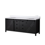 Lexora Marsyas 80 Inch Brown Double Vanity Cabinet, White Quartz Top, White Square Sinks and no Mirror