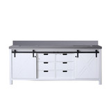 Lexora Marsyas 84 Inch White Double Vanity Cabinet, Grey Quartz Top, White Square Sinks and no Mirror