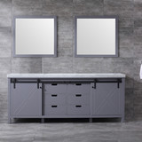 Lexora Marsyas 84 Inch Dark Grey Double Vanity, White Carrara Marble Top, White Square Sinks and 34 Inch Mirrors