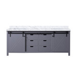 Lexora Marsyas 84 Inch Dark Grey Double Vanity Cabinet, White Carrara Marble Top, White Square Sinks and no Mirror