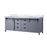 Lexora Marsyas 84 Inch Dark Grey Double Vanity Cabinet, White Carrara Marble Top, White Square Sinks and no Mirror
