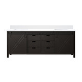 Lexora Marsyas 84 Inch Brown Double Vanity Cabinet, White Quartz Top, White Square Sinks and no Mirror