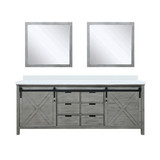 Lexora Marsyas 84 Inch Ash Grey Double Vanity Cabinet, White Quartz Top, White Square Sinks and 34 Inch Mirrors