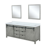 Lexora Marsyas 84 Inch Ash Grey Double Vanity Cabinet, White Quartz Top, White Square Sinks and 34 Inch Mirrors