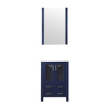 Lexora Volez 24 Inch Navy Blue Single Vanity Cabinet, Integrated Top, White Integrated Square Sink and 22 Inch Mirror