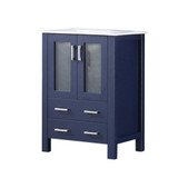 Lexora Volez 24 Inch Navy Blue Single Vanity Cabinet, Integrated Top, White Integrated Square Sink and no Mirror