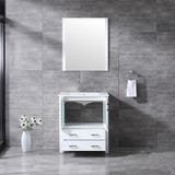 Lexora Volez 30 Inch White Single Vanity, Integrated Top, White Integrated Square Sink and 28 Inch Mirror