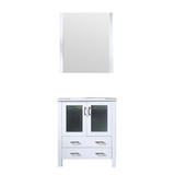 Lexora Volez 30 Inch White Single Vanity Cabinet, Integrated Top, White Integrated Square Sink and 28 Inch Mirror