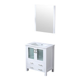 Lexora Volez 30 Inch White Single Vanity Cabinet, Integrated Top, White Integrated Square Sink and 28 Inch Mirror
