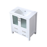 Lexora Volez 30 Inch White Single Vanity Cabinet, Integrated Top, White Integrated Square Sink and no Mirror