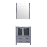 Lexora Volez 30 Inch Dark Grey Single Vanity Cabinet, Integrated Top, White Integrated Square Sink and 28 Inch Mirror