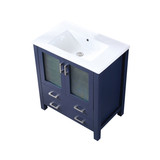 Lexora Volez 30 Inch Navy Blue Single Vanity Cabinet, Integrated Top, White Integrated Square Sink and no Mirror