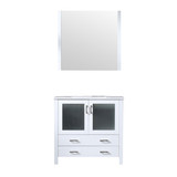 Lexora Volez 36 Inch White Single Vanity Cabinet, Integrated Top, White Integrated Square Sink and 34 Inch Mirror
