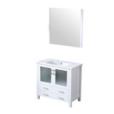 Lexora Volez 36 Inch White Single Vanity Cabinet, Integrated Top, White Integrated Square Sink and 34 Inch Mirror