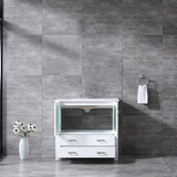 Lexora Volez 36 Inch White Single Vanity, Integrated Top, White Integrated Square Sink and no Mirror