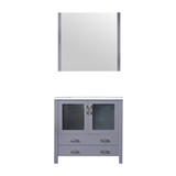 Lexora Volez 36 Inch Dark Grey Single Vanity Cabinet, Integrated Top, White Integrated Square Sink and 34 Inch Mirror