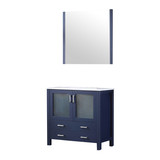 Lexora Volez 36 Inch Navy Blue Single Vanity Cabinet, Integrated Top, White Integrated Square Sink and 34 Inch Mirror