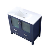 Lexora Volez 36 Inch Navy Blue Single Vanity Cabinet, Integrated Top, White Integrated Square Sink and no Mirror