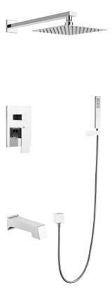 Lexora Monte Celo Stainless Steel Square Tub & Shower Faucet with Handshower - Chrome