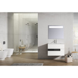 Lucena Bath 3076-01/Black Vision 2 Drawer Wall Mounted 40 Inch Vanity With Ceramic Sink - White With Black Glass Handle