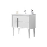 Lucena Bath 42981 Decor Cristal Freestanding 24 Inch Vanity With Ceramic Sink - White With White Glass Handle