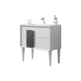 Lucena Bath 43181-01/Grey Decor Cristal Freestanding 40 Inch Vanity With Ceramic Sink - White With Grey Glass Handle