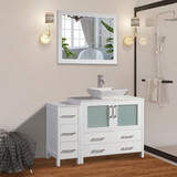 Vanity Art 48 in. Wide Bathroom White Vanity with White Ceramic Vessel Sink and Mirror