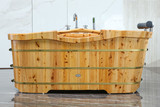 ALFI 61" Free Standing Cedar Wooden Bathtub with Chrome Tub Filler - AB1136