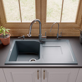 Alfi AB1620DI-T Titanium 34" x 20" Single Bowl Granite Composite Kitchen Sink with Drainboard