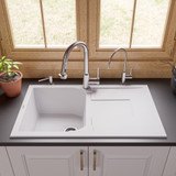 ALFI White 34" x 20" Single Bowl Granite Composite Kitchen Sink with Drainboard - AB1620DI-W