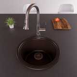 Alfi AB1717DI-C Chocolate 17" Drop-In Round Granite Composite Kitchen Bar / Prep Sink