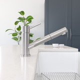 ALFI Solid Brushed Stainless Steel Pull Out Single Hole Kitchen Faucet - AB2025-BSS