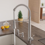 ALFI Solid Stainless Steel Commercial Spring Kitchen Faucet with Pull Down Shower Spray - AB2039S