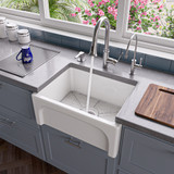 ALFI 24" x 18" White Arched Apron Thick Wall Fireclay Single Bowl Farmhouse Sink - AB2418ARCH-W