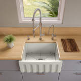 ALFI AB2418HS-B 24" x 18" Biscuit Reversible Smooth / Fluted Single Bowl Fireclay Farmhouse Sink