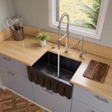 ALFI 24" x 18" Black Gloss Reversible Smooth / Fluted Single Bowl Fireclay Farmhouse Sink - AB2418HS-BG