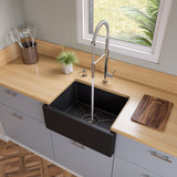 ALFI 24" x 18" Black Matte Reversible Smooth / Fluted Single Bowl Fireclay Farmhouse Sink - AB2418HS-BM