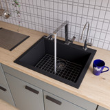 ALFI Black 24" x 20" Drop-In Single Bowl Granite Composite Kitchen Sink - AB2420DI-BLA
