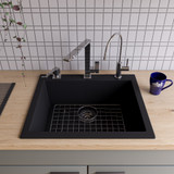 Alfi AB2420DI-BLA Black 24" x 20" Drop-In Single Bowl Granite Composite Kitchen Sink