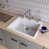 ALFI White 24" x 20" Drop-In Single Bowl Granite Composite Kitchen Sink - AB2420DI-W