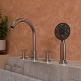 ALFI Brushed Nickel Deck Mounted Tub Filler Faucet with Hand Held Showerhead - AB2503-BN