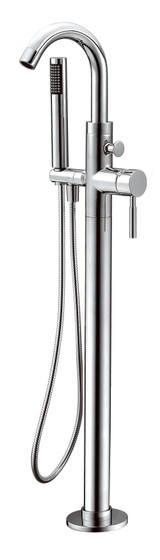 ALFI Polished Chrome Single Lever Floor Mounted Tub Filler Faucet Mixer w Hand Held Shower Head - AB2534-PC