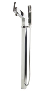 ALFI Polished Chrome Floor Mounted Tub Filler Faucet + Mixer and Hand Held Shower Head - AB2728-PC