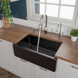 ALFI 30" x 18" Black Gloss Reversible Smooth / Fluted Single Bowl Fireclay Farmhouse Sink - AB3018HS-BG